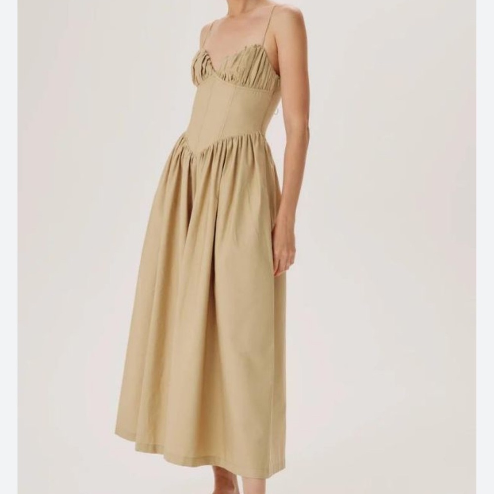 Ronny Kobo Collection Tan Midi Sundress Sweetheart Neckline
